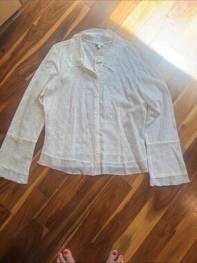 I. Jill Embroidered Layered Cream Button Up Size Large Tall